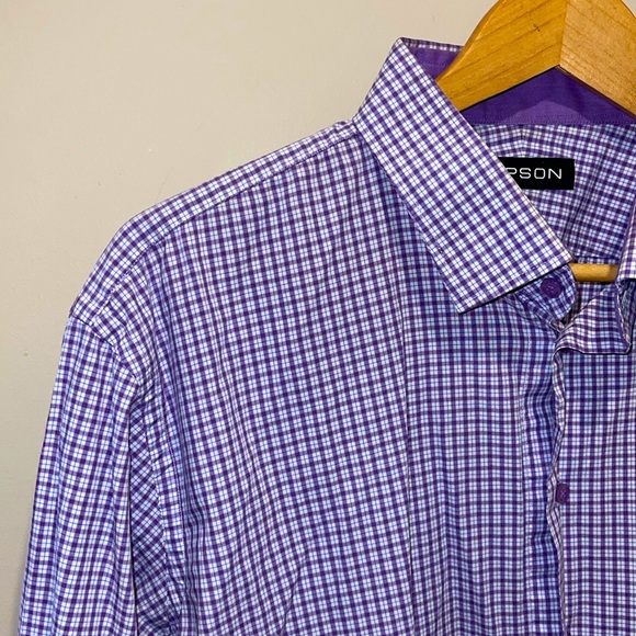 LIPSON - Men’s Lilac Checkered Dress Shirt - Picture 2 of 8